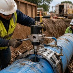 Pipe tapping at construction site