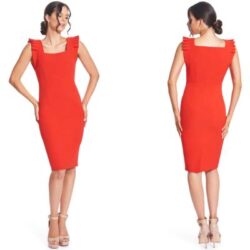 Red Square Neck Dress
