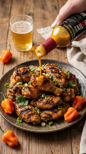 blackbeards-treasure-caribbean-style-medium-heat-hot-sauce-the-tail-end-with-chicken-wings blackbeards-treasure-caribbean-style-medium-heat-hot-sauce-the-tail-end-with-chicken-wings