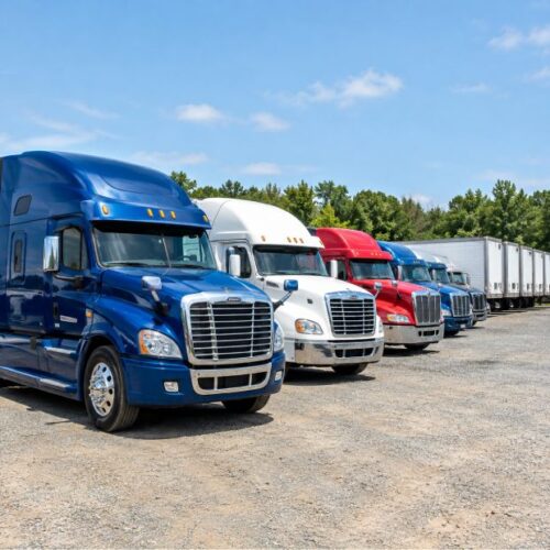 Row of Semis Under Blue Skies Row of Semis Under Blue Skies