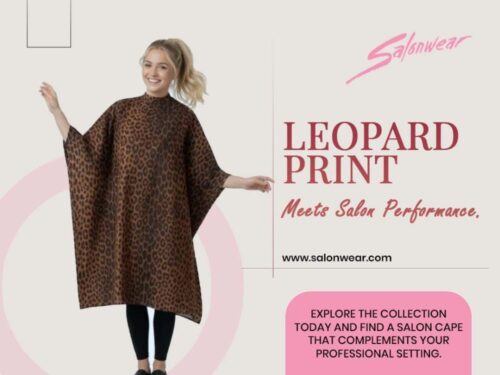 Salon Cape In Leopard Print Iridescent Silkarah Fabric Salon Cape In Leopard Print Iridescent Silkarah Fabric
